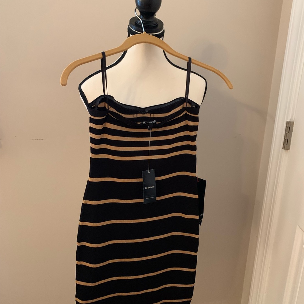 Bebe Black and Tan Striped Mini Dress